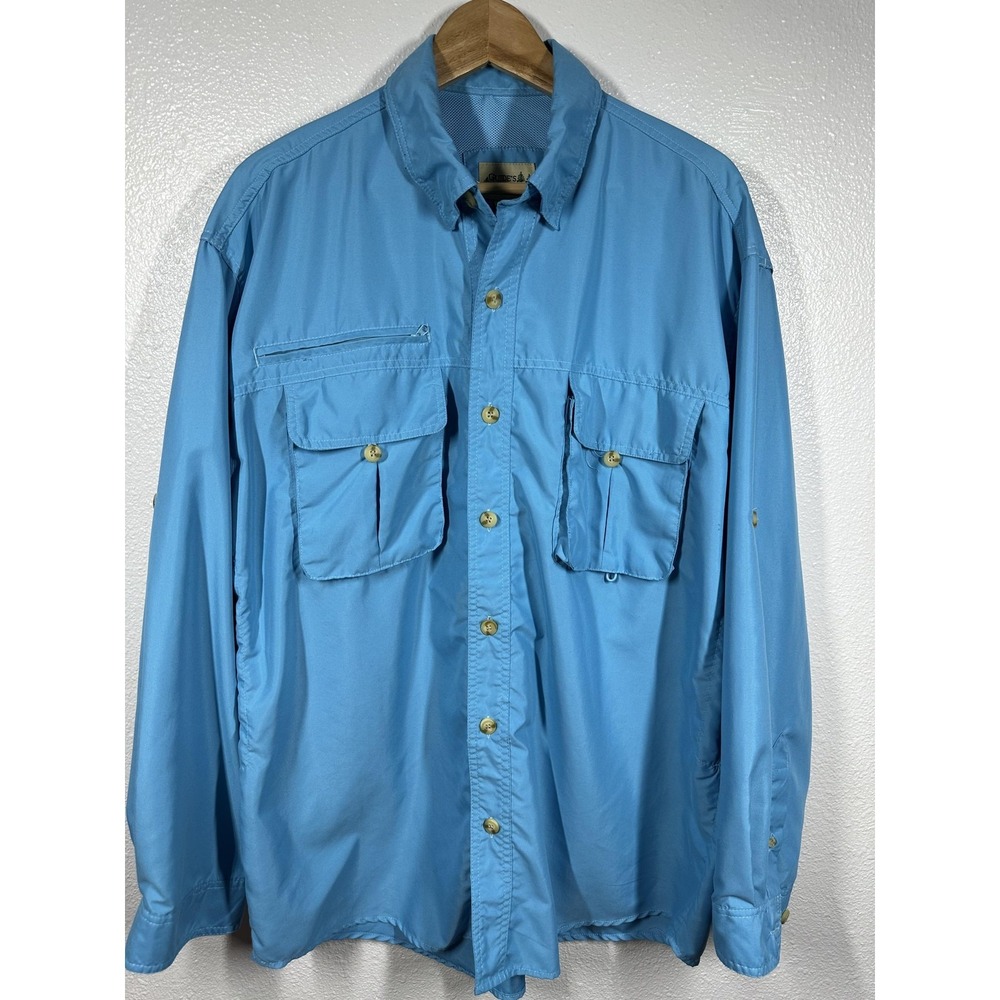 Guide's Choice Shirt Mens XL Sky Blue Fishing Vented Back Long‎ Sleeve Pockets